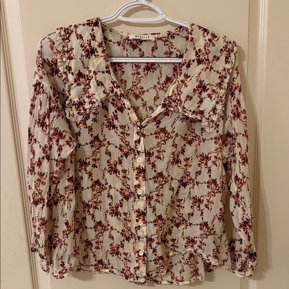 Masscob Floral Button-Up Blouse Size Small
